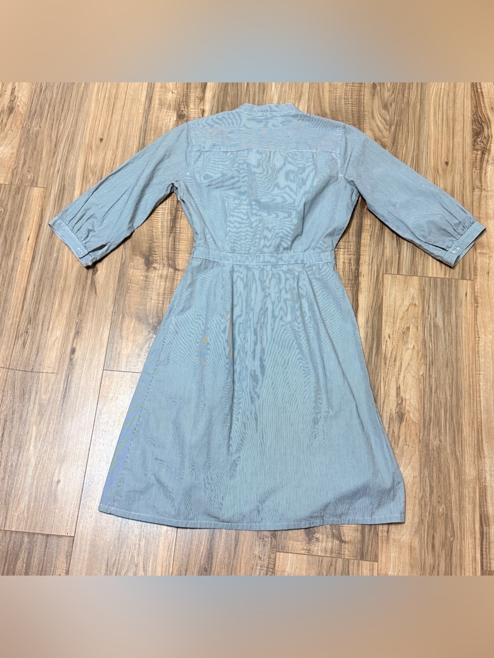 GAP Ruffled Cotton Chambray Button Down Striped Midi Dress 2 - Picture 4 of 6